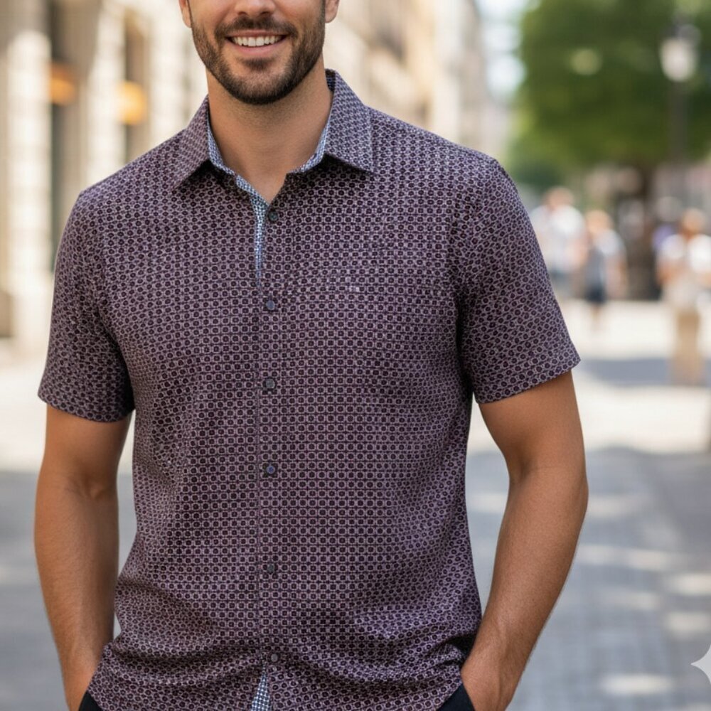 ButterCloth Button Front Shirt Mens Large Geo Commuter Office Career Flip Cuff